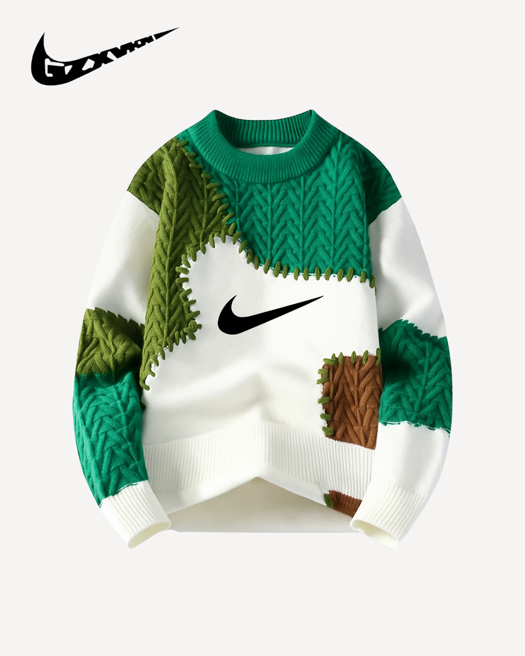 NK – Suéter Patchwork de Punto Trenzado con Cuello Redondo