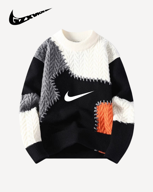 NK – Suéter Patchwork de Punto Trenzado con Cuello Redondo