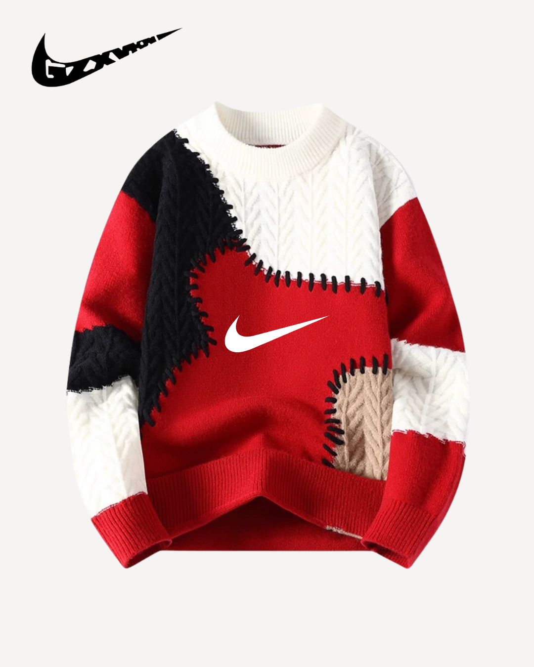 NK – Suéter Patchwork de Punto Trenzado con Cuello Redondo